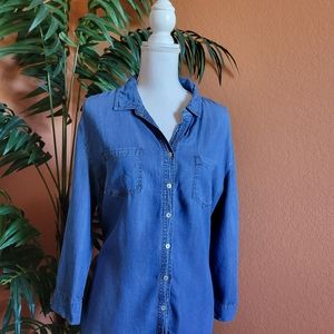 Hester and Orchard Tencel Denim Chambray Button Down Shirt XL Blue